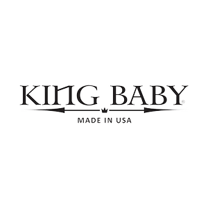 KING BABY logo in stylized serif lettering with decorative horizontal flourishes and small MADE IN USA text beneath