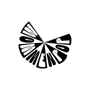 Black fan-shaped logo with wedge segments radiating from a central point, each wedge containing distorted bold letters forming a curved word.