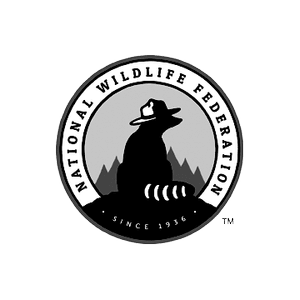 National Wildlife Federation circular logo: silhouetted bear in a ranger hat before mountains, text around the ring.