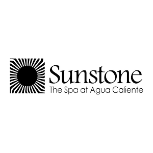 Sunstone logo with a square sunburst icon to the left and the word Sunstone with the smaller tagline The Spa | Agua Caliente.